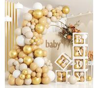 172 Piezas Baby Shower Decoración, 6 Piezas Transparente Globo Cajas y 112 Piezas Blanco Oro Globos Arco Kit, Cajas Baby Shower Decoración con 54 Letras para Baby Shower, Cumpleaños, Boda, DIY Nombre