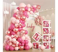 172 Piezas Baby Shower Decoración, 6 Piezas Transparente Globo Cajas y 112 Piezas Rosa Globos Arco Kit, Cajas Baby Shower Decoración con 54 Letras para Baby Shower,Cumpleaños,Boda,Bautizo,DIY Nombre