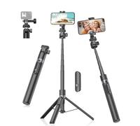 173cm Palo Selfie Tripode para Movil para Cámara Acción,Todo-En-1 Trípode Teléfono con Mando,Soporte de Iluminación Extensible de Aleación de Aluminio con Rosca de 1/4"&Montura para Zapata Fría-Nergo