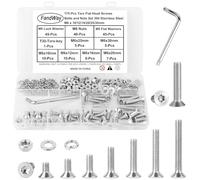 175 Piezas Tornillo y Tuercas y Arandelas M6 Tornillos Torx Cabeza Avellanado, Tornillos de Máquina Cabeza Plana, Métricos Rosca Completa Acero inox 304 con 1 T30 llave.