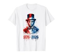 1776 2026 Bandera patriótica de los Estados Unidos de Abraham Lincoln Camiseta gráfica económica, Hombre, Blanco, S