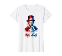 1776 2026 Bandera patriótica de los Estados Unidos de Abraham Lincoln Camiseta gráfica económica, Mujer, Blanco, XL