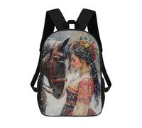 17inch Winter Horse And Woman Painting Mochila Escolar Infantil Con Estampado 3D, Mochila Escolar Informal Para Niños De Primaria Y Secundaria