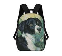 17inchMochila Black And White Dog with Flowers Mochila Escolar Impresa En 3D Para Niños Y Niñas, Mochila Para Portátil Para Niños/estudiantes/adultos