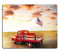 17P02425 Creatividad Tapete de ratón para Juegos Alfombrilla de ratón roja Vintage con Bandera Estadounidense en Campo Abierto con Espectacular Puesta de Sol con Nubes y Bandera de EE. UU. En Tierra