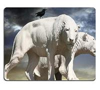 17P05252 Creatividad Tapete de ratón para Juegos Alfombrilla para ratón Estatua de Leones con Cielo Oscuro y Cuervo