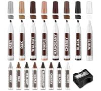 17pcs Kit de Marcadores de Reparación, 8 Rotuladores Reparador de Madera, 8 varillas de cera 1 sacapuntas, Juego de Reparación de Madera, Reparador Arañazos Madera, Para Repara Arañazos Mobiliario