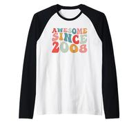 17th Birthday Awesome Since 2008 Retro Vintage 17 Years Old Camiseta Manga Raglan