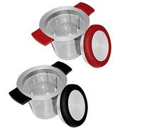 18/8 malla de acero inoxidable infusor de té colador de té con tamaño perfecto, doble asa y gran capacidad, SourceTon se cuelga en teteras, tazas, tazas para té empapado con tapa, paquete de 2 juegos