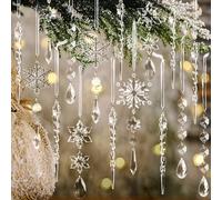 18 Adornos de Cristal para decoración de árbol de Navidad, Colgantes de acrílico, Copos de Nieve, carámbanos, Adornos de Cristal para árbol de Navidad, Suministros de Fiesta de Año Nuevo