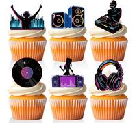 18 adornos para cupcakes de DJ para feliz cumpleaños, discos de vinilo, notas musicales, decoración de pasteles, micrófono, suministros de fiesta, decoración de fiesta de cumpleaños hip hop