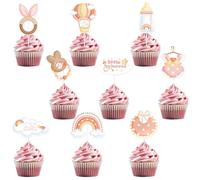 18 adornos para pastel Baby Shower | Decoraciones para pasteles Baby Shower | It's a Girl chupete arcoíris falda adornos para cupcakes fiesta de cumpleaños niña rosa