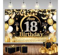 18 AñOs Decoracion CumpleañOs Oro Negro, 18 AñOs Pancarta Feliz CumpleañOs, Fondo Foto CumpleañOs, PóSter de Tela Cartel, Materiales Fiesta CumpleañOs, Fiesta 18 Aniversario Decoracion NiñOs NiñAs