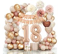 18 Años Globos Decoración Cumpleaños, Beige Boho Globos Cumpleaños Decoracion de Globos Doble Capa Albaricoque Blanco Oro Desnudo con Pancarta Feliz Cumpleaños para Fiesta Cumpleaños para Mujer Niña