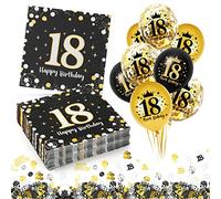 18 Años Servilletas de Papel, 30 Servilletas de Oro Negro con 18 Globos de Cumpleaños, Servilleta de 33 x 33 cm, Decoraciones de Niño de 18 Años para Fiestas, Cumpleaños