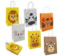 18 bolsas de fiesta de selva, bolsas de regalo de animales para niños, bolsas de papel de caramelo con asa para Halloween, Navidad, suministros de fiesta de cumpleaños para bebés, 21 x 15 x 8 cm