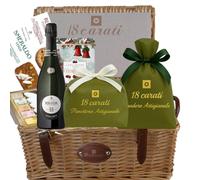 18 Carati | Cesta regalo Navidad | Panettone 1 kg + Pandoro 1 kg | Franciacorta Berlucchi 61| Turrón y Calissons 275 g | Galletas de chocolate y pistacho 260 g | Lata navideña Galletas 320 g