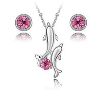 18 ct chapado en oro morado luz simulado Amatista delfines Juego de cristales de Swarovski collar pendientes