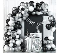 18 cumpleaños decoración negro plata globo guirnalda kit con números globos de papel de aluminio confeti Happy Birthday Banner decoración de cumpleaños para 18 años niño niña aniversario fiesta