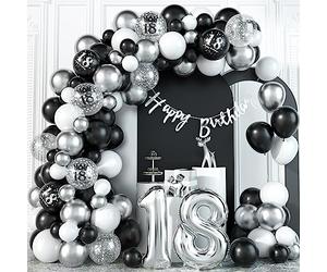 18 cumpleaños decoración negro plata globo guirnalda kit con números globos de papel de aluminio confeti Happy Birthday Banner decoración de cumpleaños para 18 años niño niña aniversario fiesta