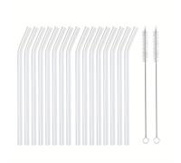 18 de Vidrio Transparente con Cepillos de Limpieza, Accesorios Reutilizables para Barra de Batidos, con Cepillos, Rectas y Dobles para Bebidas, Leche y Té, Medidas de 200Mm por 8Mm.