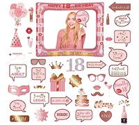 18.Geburtstag Deko Jungs Mädchen ,Roségold 18.Geburtstag aufblasbarer Bilderrahmen & 40 Stück Foto Requisiten Party Foto Booth Props Fotobox Accessoires Geschenke für 18 Geburtstag Party Zubehör