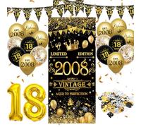 18 Globos Cumpleaños Decoracion Chica Chico,Photocall Cumpleaños Adornos,Globos Pancarta Feliz Cumpleaños Negros Dorados,Happy Birthday Decoracion