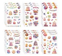 18 Hojas Cumpleaños Pegatinas, Lindas Feliz Cumpleaños Pegatinas para Regalo Tarjetas Sobres Bricolaje Manualidades Decoración Favores de Fiesta Suministros para Niños Adultos (6 Estilos)