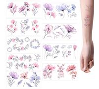18 hojas en total 60 tatuajes temporales para la piel, pétalos de acuarela, tatuajes falsos, pegatinas de tatuajes impermeables para adultos
