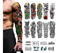 18 Hojas Tatuaje Temporal, CAYUDEN 10 Tatuajes Temporales Adultos de Brazo Completo + 8 Tatuajes Medio Brazo Kit de Manga de Adhesivos Tattoo Temporal para Hombres, Mujeres, Maquillaje, Body