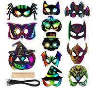 18 imágenes para rascar Halloween, mágicas y coloridas tarjetas de papel para arañar arcoíris, juego de manualidades para niños, juego con cintas, lápiz rascador para manualidades, para fiestas de