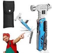 18 in 1 Multifunctional Wrench Hammer 60tools, Heavy Duty Stainless Steel Multitool Hammer with Adjustable Wrench & Pliers,Survival Kit and Camping Tools Gear, Practical Gift for Men Dad (Blue)