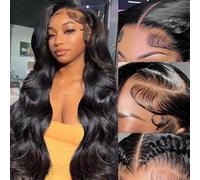 18 Inch 13x6 HD Lace Front Wigs Human Hair Brazilian Virgin Hair Body Wave Transparent Lace Frontal Wig Pre Plucked 230% Density Glueless Lace Wig Human Hair for Black Women Natural Color
