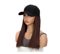 18 inch Baseball Cap Wig Long Straight Hair Extensions with Black Hat Heat Resistant Synthetic Fiber Hairpieces Adjustable Wigs for Women Wiglets(2M33#)