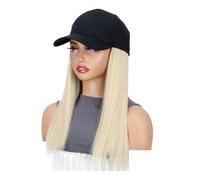 18 inch Baseball Cap Wig Long Straight Hair Extensions with Black Hat Heat Resistant Synthetic Fiber Hairpieces Adjustable Wigs for Women Wiglets(24M613#)
