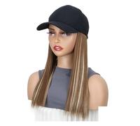 18 inch Baseball Cap Wig Long Straight Hair Extensions with Black Hat Heat Resistant Synthetic Fiber Hairpieces Adjustable Wigs for Women Wiglets(6H613#)