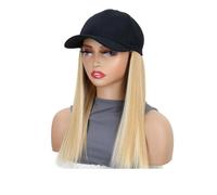 18 inch Baseball Cap Wig Long Straight Hair Extensions with Black Hat Heat Resistant Synthetic Fiber Hairpieces Adjustable Wigs for Women Wiglets(27H613#)