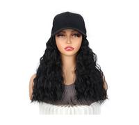 18 Inch Synthetic Adjustable Wig Hat with Natural Wave Hair Extensions for Woman Curly Wavy Hairstyle Baseball Cap Wigs Wiglets(Natural Black)