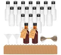 18 Mini Botellas de Plástico para Licor de 50 ml Con 2 Embudos, 18 Etiquetas de Papel Kraft y 5 m de Cuerda de Cáñamo - Para Bodas y Eventos