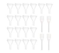 18 Mini Embudos Con 4 Goteros de Plumas - Transparentes, Pequeños, de Plástico - Dosificadores Para Cosméticos, Aceites Esenciales, Lociones, Especias