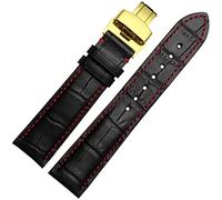 18 mm, 20 mm, 22 mm, puntadas con correa de cuero auténtico, hebilla de reloj mariposa de acero plateado (color: naranja, tamaño: 22 mm cierre dorado), 20mm rosegold clasp