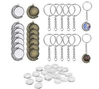 18 MM Bezel Vassoi Ciondolo, Woohome 12 Pz Luna Rotante a Doppia Faccia Vassoi Ciondolo, 24 Pz di Vetro Coppette in Vetro Cabochon Cameo e 10 Pz Portachiavi Key Chain para La Fabricación de Joyas