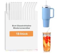18 pajitas de cristal largas de 12 pulgadas para Stanley Adventure Quencher taza 40/30 oz, 6 pajitas largas de cristal rectas, 12 pajitas curvadas para zumo (con 2 cepillos)