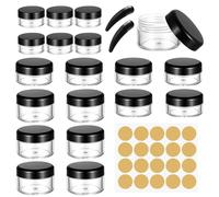 18 Pcs Tarros Pequeños de Crema, 5ml 10ml 15ml Tarros de Viaje Pequeños, Botes Cosmetica con tapa, botes vacios para crema muestras de maquillaje, + 2 cucharas y 20 etiquetas