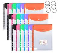 18 Piezas Carpetas Plastico A4, Carpeta para Documentos A4 Bolsillos Perforados de Plástico a4 con Botón, Etiquetas y Anillo, Carpetas Para Archivo para Oficina Hogar Escuela 6 colores