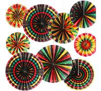 18 piezas de decoración negra del mes de la historia para colgar abanicos de papel Kente decoraciones de aula de fondo Juneteenth ventiladores de pared para techos de guirnalda, suministros de fiesta de celebración afroamericana