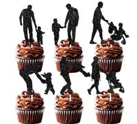 18 piezas de decoración para cupcakes de silueta negra con purpurina para padres que acompañan a su bebé para crecer, suministros de decoración temática, para hombres, papá, día del padre, decoración