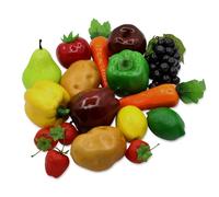 18 piezas de frutas falsas y vegetales artificiales realistas para decoración de espuma de frutis artificiales para el hogar, cocina, festival, adorno, pimientos, fresa, zanahorias, plástico, limón