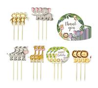 18 piezas de inserciones para pasteles con temas de animales, 48 pegatinas con temas de animales, pegatinas para fiestas, inserciones de animales del bosque