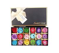 18 piezas de jabón de baño con aroma floral de rosa, aceite esencial, jabón en forma de pétalos de rosa, el mejor regalo para aniversario, boda, día de San Valentín, día de la madre (color mezclado)